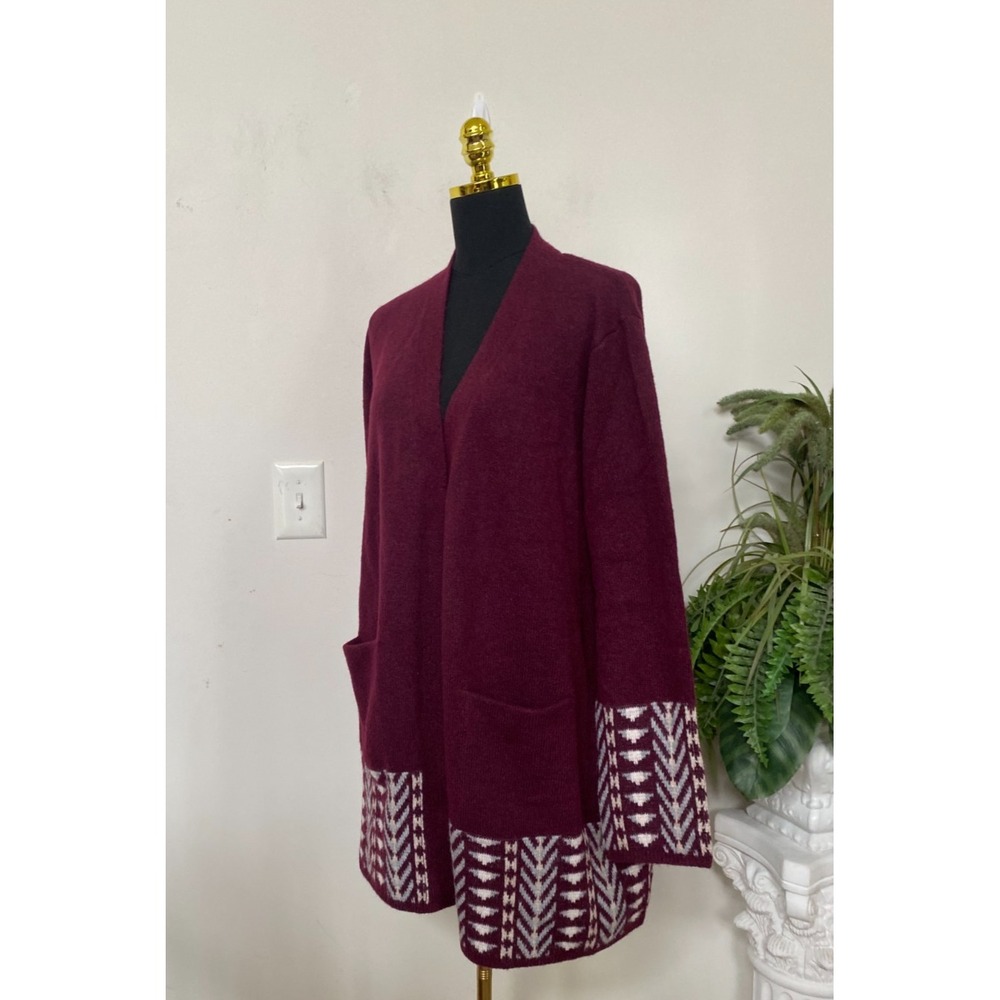 NWT FRYE DARK RED AZTEC PRINT OPEN FRONT KNIT COZY CARDIGAN SWEATERS SIZE XXL